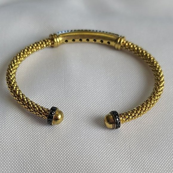 Bronzo Italia® Gold-Tone Cuff Bracelet with Black Spinel Accents – 7.25” - Picture 6 of 8